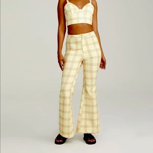 Cider pastel yellow plaid flare pants!! Brand new